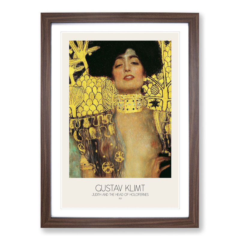 Judith and the Head of Holofernes with Border by Gustav Klimt - Picture Frame Painting on MDF, 36cm H x 27cm W x 2cm D