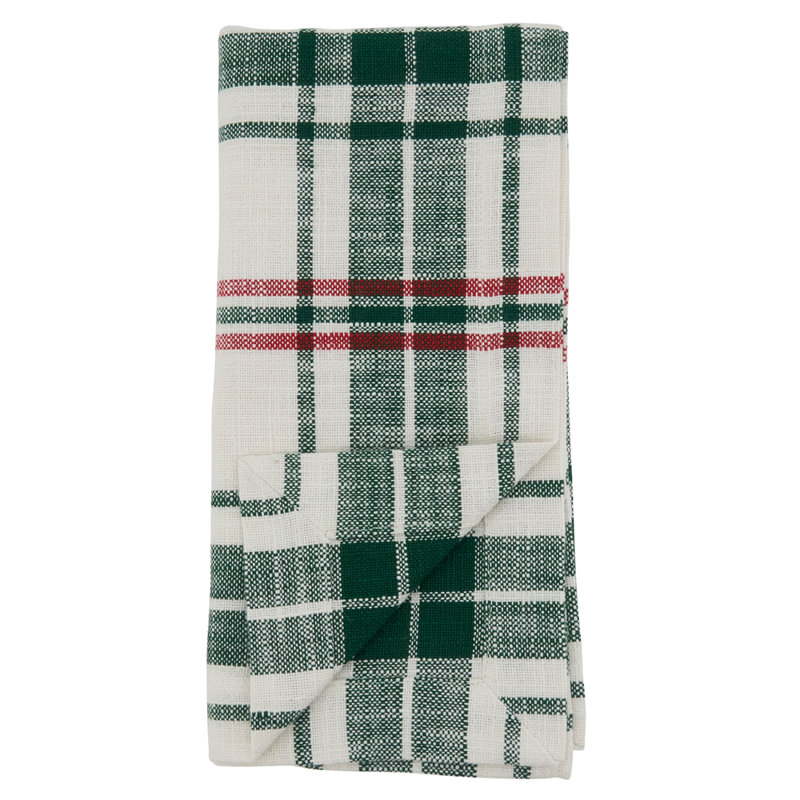 Ensemble de 4 serviettes de table en tissu de coton à motif écossais vert et blanc l 20 po x L 20 po