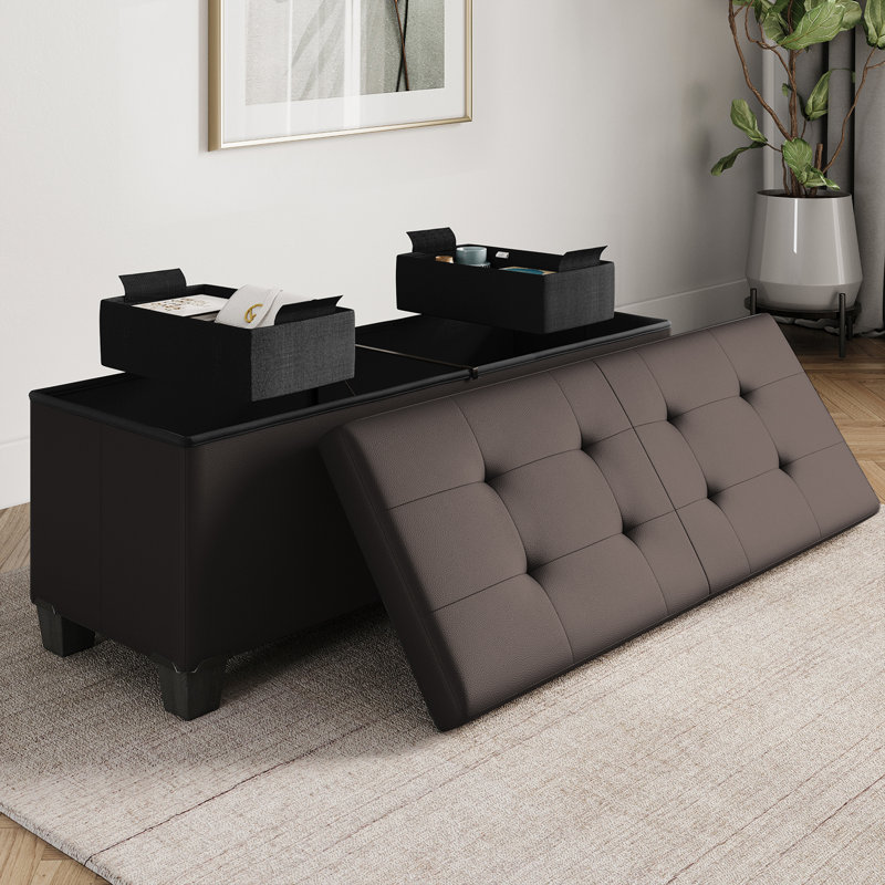 Repose-pieds en cuir Arlana, Similicuir brun, H 15 po x l 15 po x P 15 po