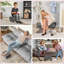 Petit repose-pieds avec tissu en lin, structure en bois, gris anthracite pour le salon | Bois | Gris anthracite-655262841