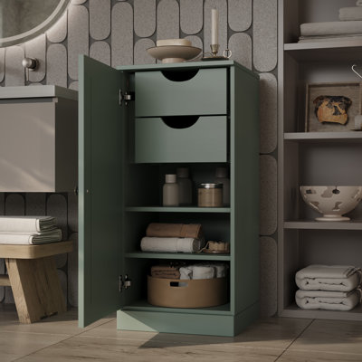 100% Solid Wood Bathroom Storage Cabinet, Shaker Door, 2 Drawers, Adjustable Shelves, 16.5" Wide, 35.75" Tall