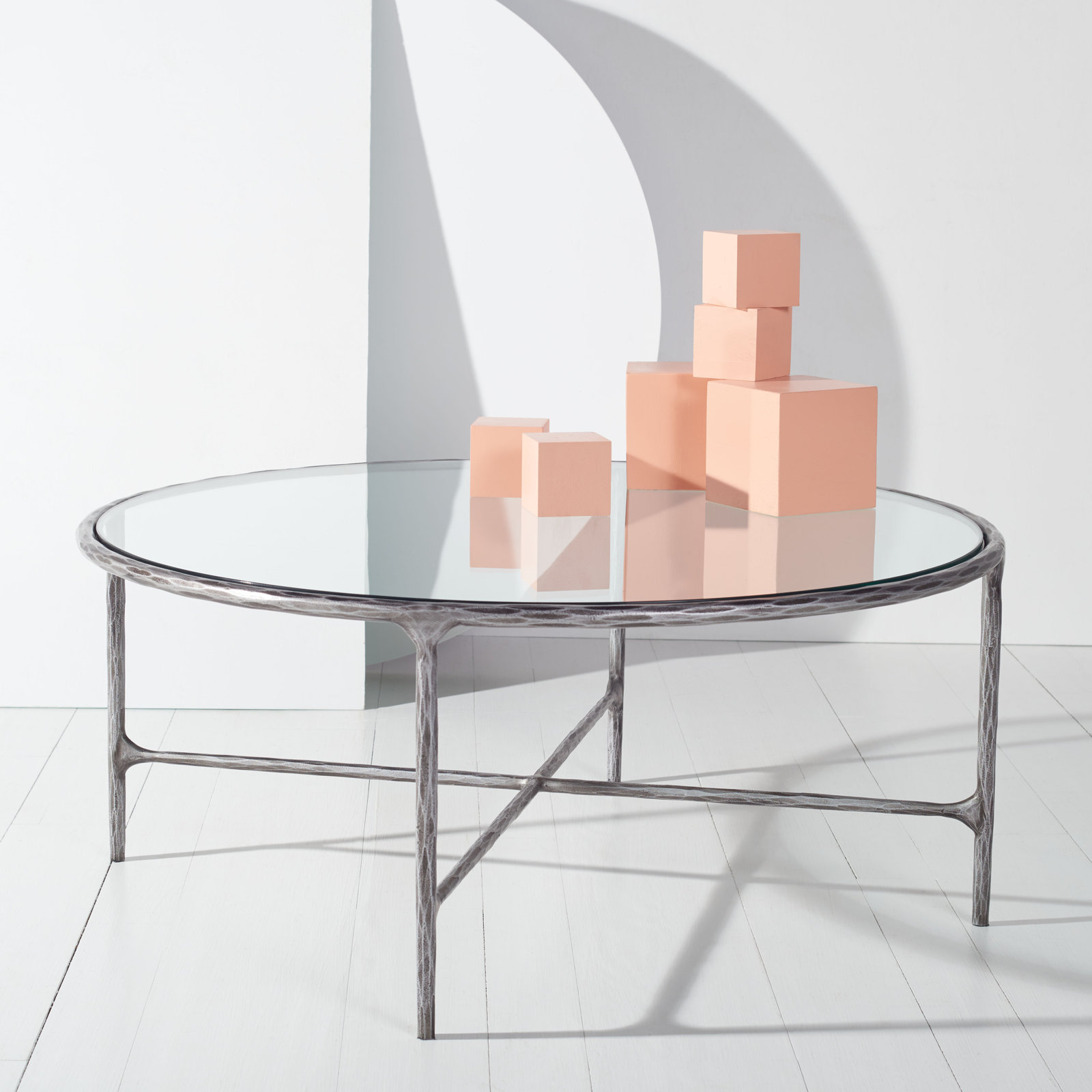 Evelynn 4 Legs Coffee Table, Silver, Clear, Glass