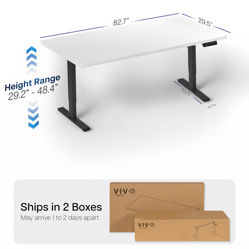 Vivo Electric Stand Up Desk Workstation, 82.7" W, White, Black