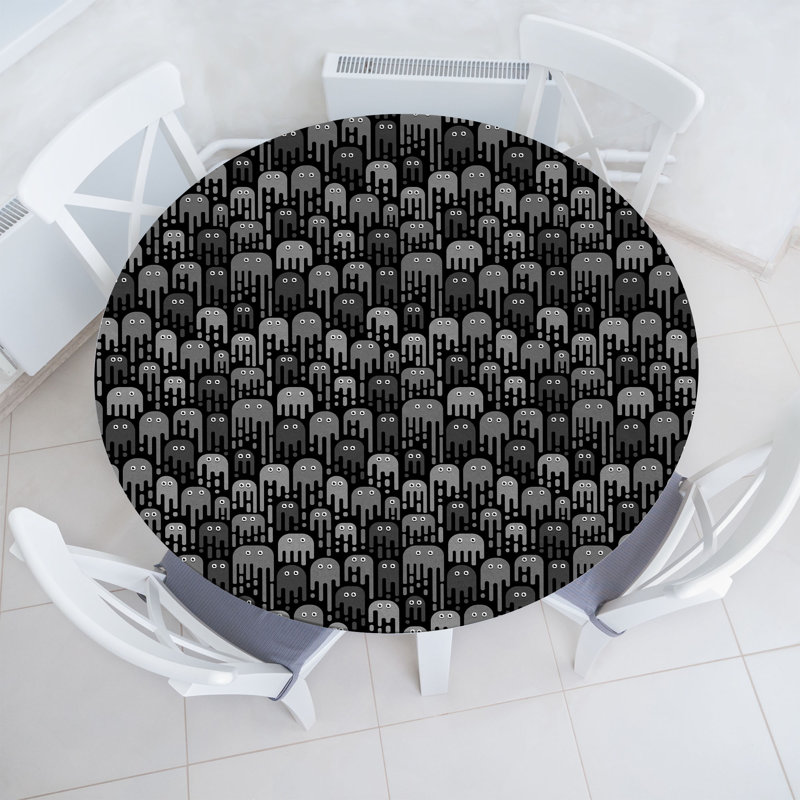 Wrought Studio™ Alien Fitted Round Tablecloth Diameter Grey and Charcoal Grey, 51.97" Round
