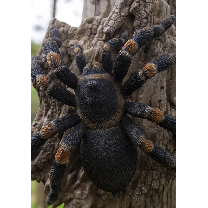 Realistic Black Polyresin Tarantula Statue on Rock