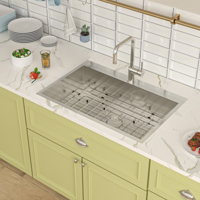 33 Inch Topmount Single Bowl Kitchen Sink, 16 Gauge Stainless Steel Drop In Kitchen Basin