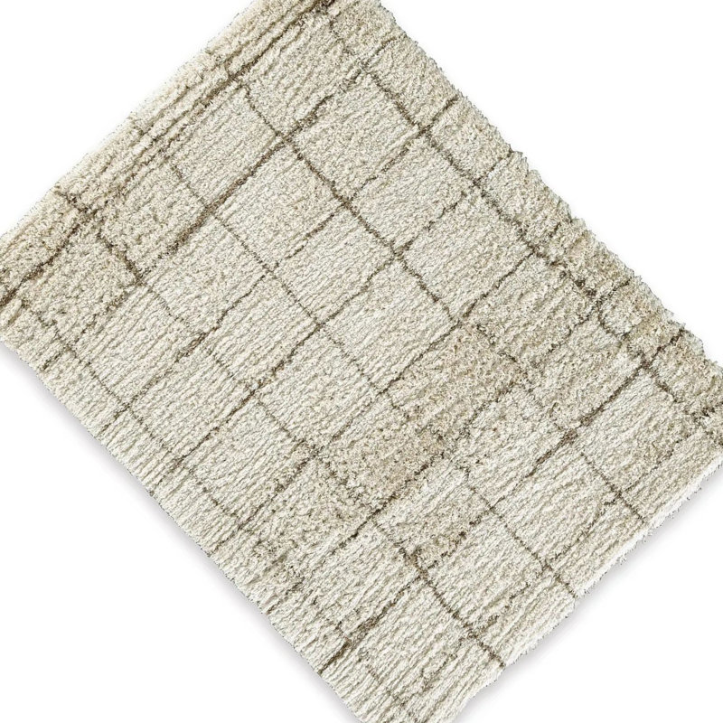 Tapis moyen Wreno 5 x 7, motif écossais, velours de 50 mm, crème et PET brun, Brun
