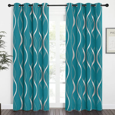 Curtains 2 Panels Set For Bedroom/Living Room Noise Reducing Thermal Insulated Wave Line Foil Print Drapes For Patio Sliding Glass Door