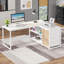 Bureau d'ordinateur en L, bureau multifonctionnel avec tablettes et tiroirs de rangement-1424237667