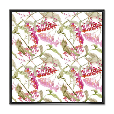 «Blossoming Red Flowers With Green Leaves On White», peinture sur toile
