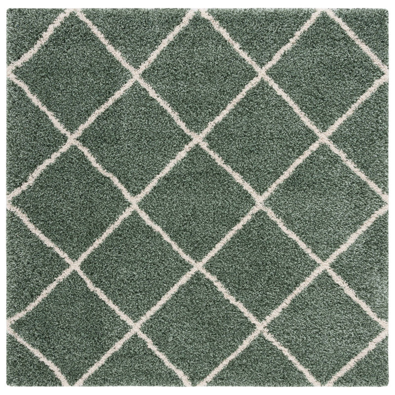 Cotswald Performance geometric rug, Carré 7 pi, Ivoire / vert