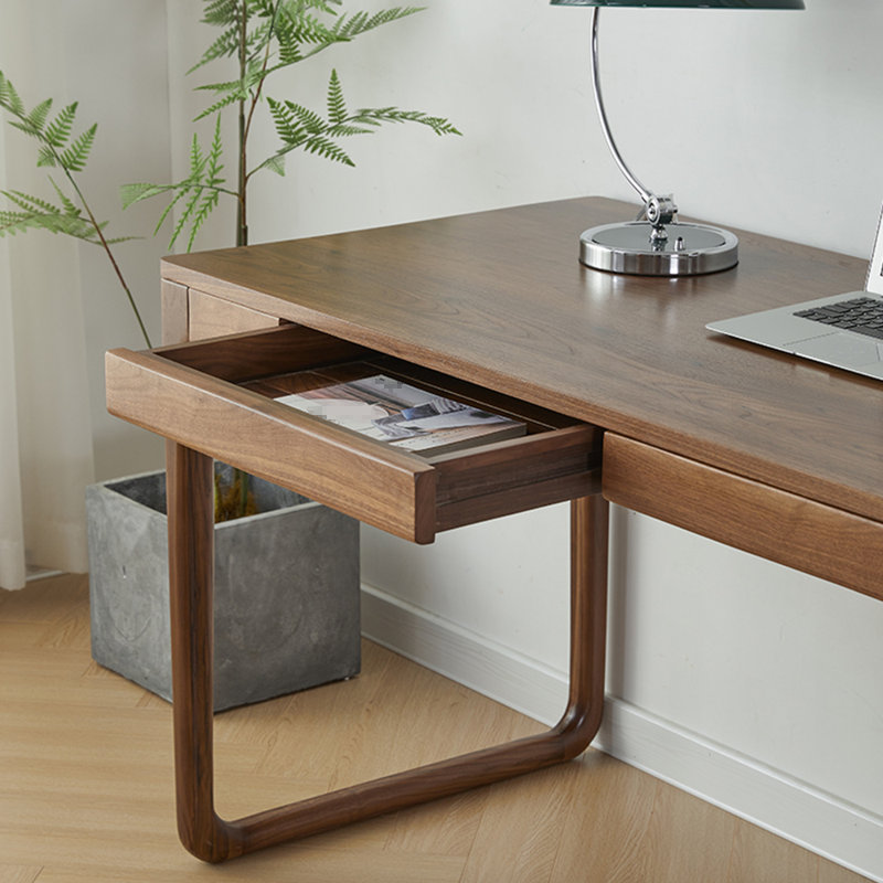 Modern simple black walnut solid wood desk, 29.53" H x 62.99" W x 25.59" D
