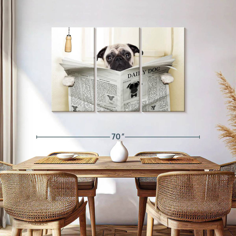 Ketti Pug Reading A Newspaper, 36" H x 57" W