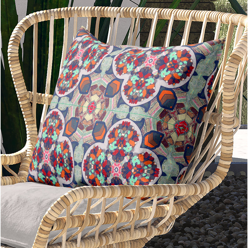 Housse de coussin carré et insert, 16" x 16", Vert pâle / orange