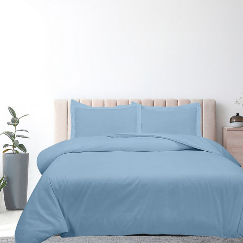 Ensemble de housse de couette en microfibre , Bleu, Housse de couette double + 2 taies d'oreiller stan