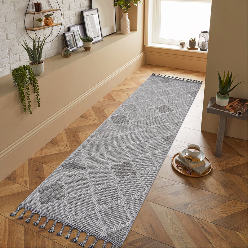 Tapis intérieur / extérieur 8 x 10 blanc / gris / treillis, Tapis de couloir 2 pi 2 po x 8 pi