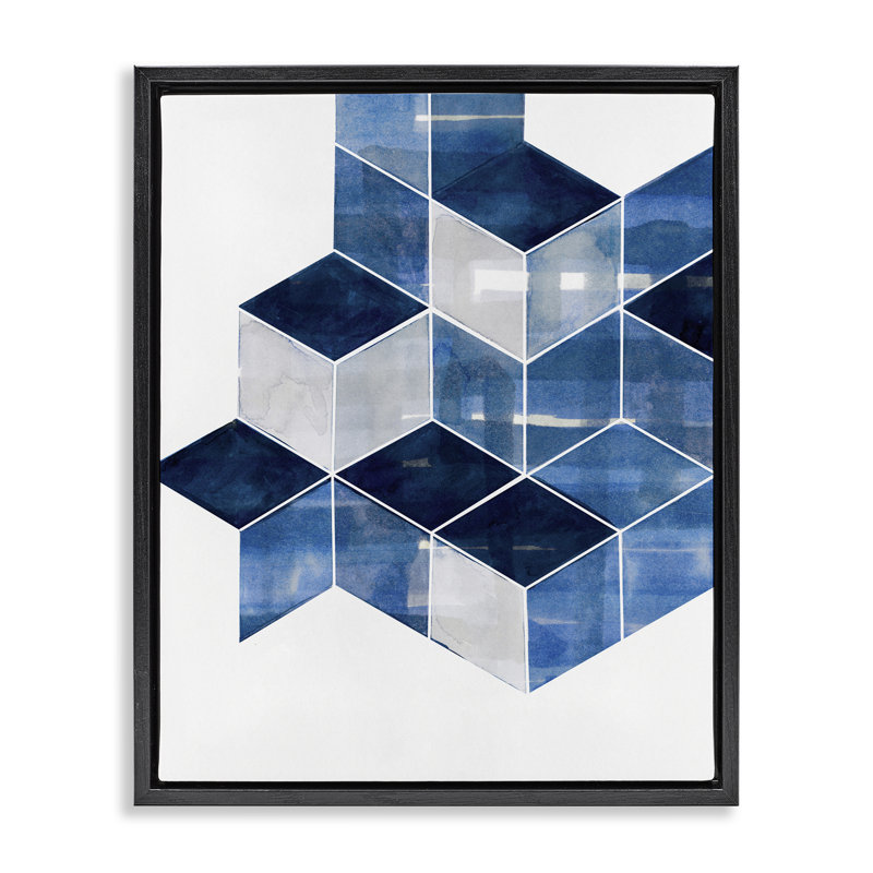 «Stacked Geometric Cubes», art mural sur toile par Steller Design Studio, H 31 po x l 25 po, Cadre flottant noir de jais