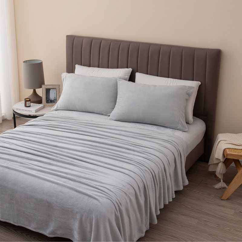 Ensembles de draps en velours ultra doux, Reine, Gris clair