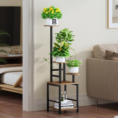 Round Plant Stand Indoor With Grow Light,Tall Plant Stand Indoor, Metal Plant Shelf With Adjustable Light(Black Brown/ 5-Tiered) by Ivy Bronx