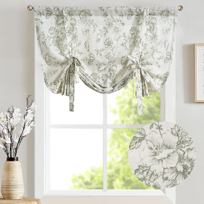 Cantonnière à motif floral en lin, L 42 po x L 54 po, Vert