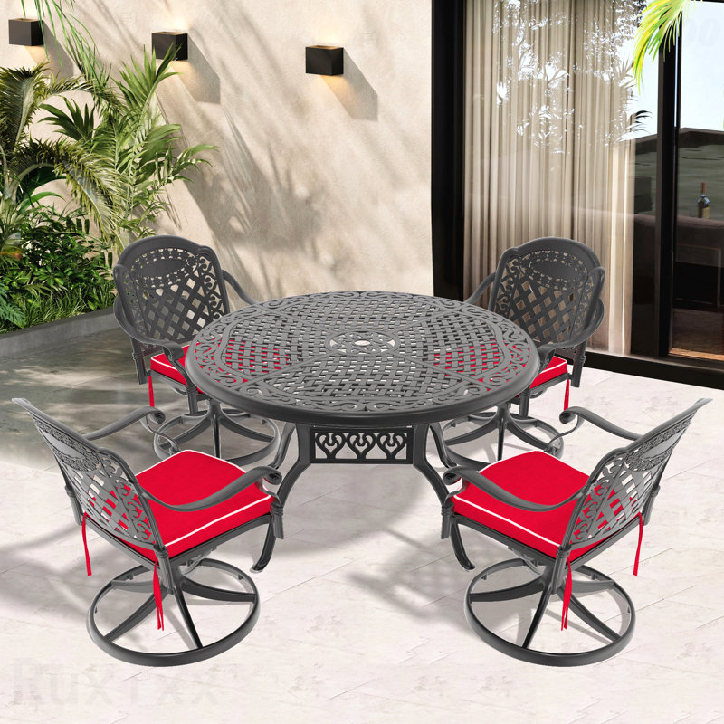 Ensemble de salle à manger 5 pièces en fonte d'aluminium toutes saisons comprenant 4 chaises pivotantes et une table ronde de 48,03 po avec structure noire