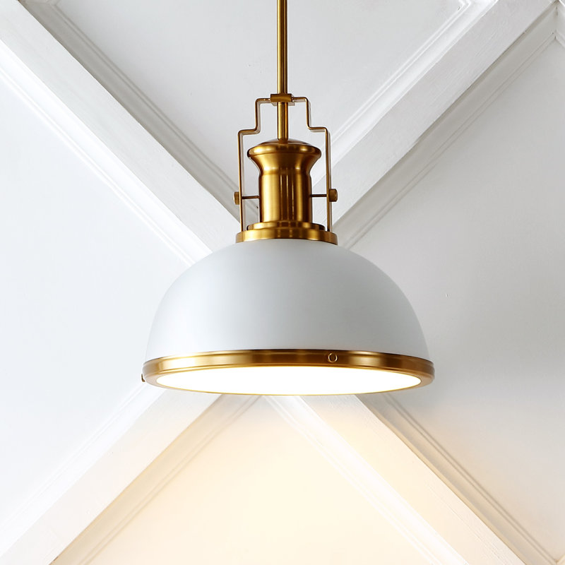 Staub 1-Light Modern Industrial Metal LED Dome Pendant, 13.5" H x 13" W x 13" D, Brass Gold/White