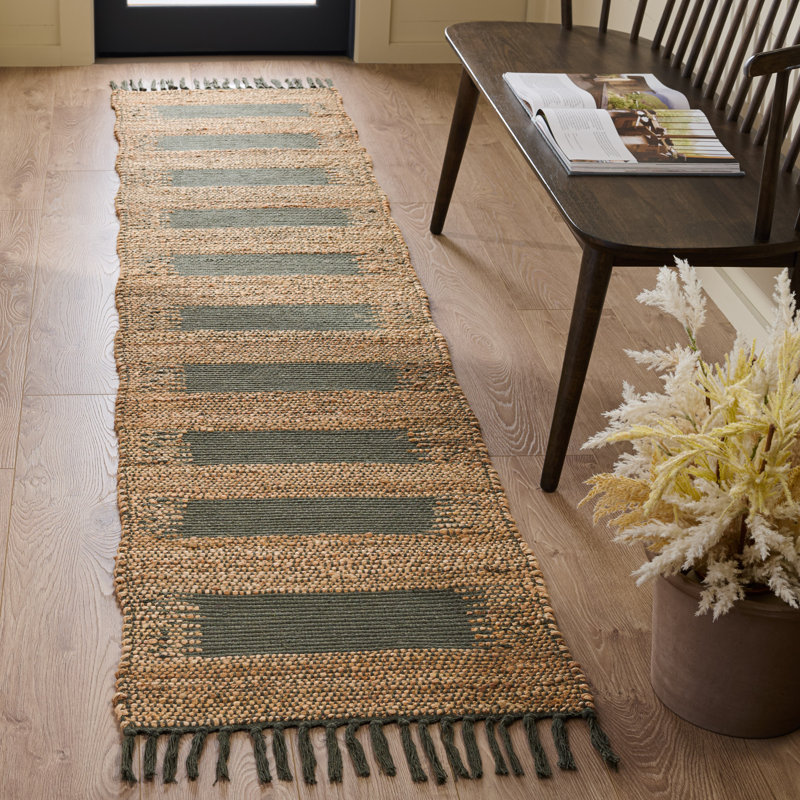 Natural Fiber 124 Hand Woven 70% Jute; 30% Cotton Abstract Rug, Runner 2' x 9'