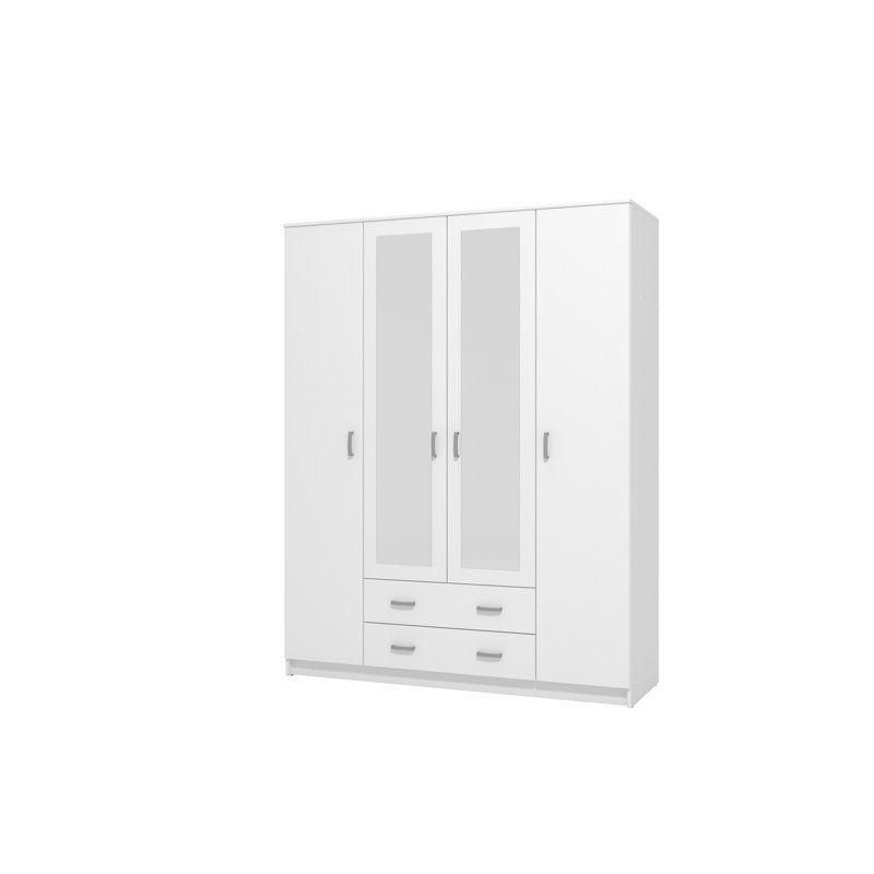 Niss 4 Door Wardrobe With Shelves And Hanging Rails Modern Bedroom Storage Solution, White