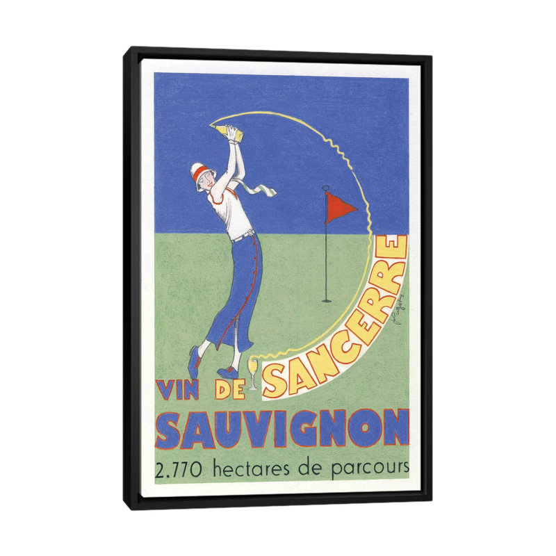 « the wine of sancerre », affiche rétro sur toile, H 26 po x l 18 po x P 1,5 po, Toile avec cadre noir, Pas de tapis