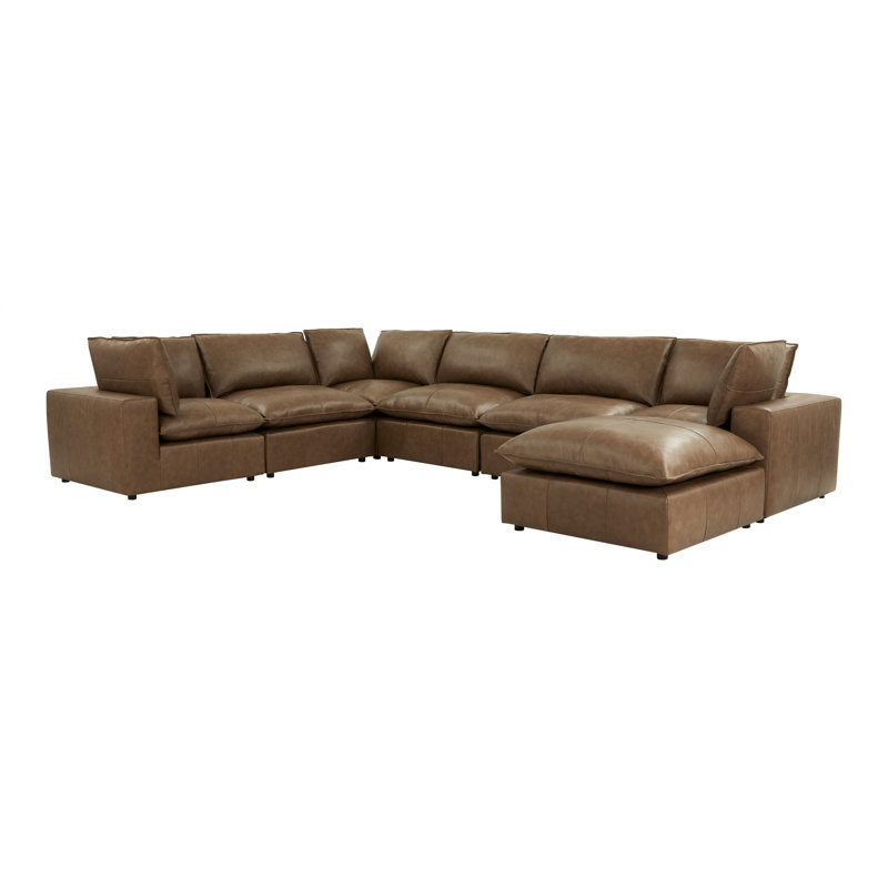 Hadleigh Brown Leather Modular Large Chaise Sectional