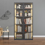 Tall Glass Display Cabinet 5-Tier Curio Cabinets Dining Cabinet With 4 Adjustable Shelves And Light Strip, Metal Frame Display Case Tempered Glass Display Shelf Collection Display Case Cabinet