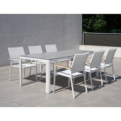 Ousley White Aluminum Outdoor Dining Set With Sling Set In White
