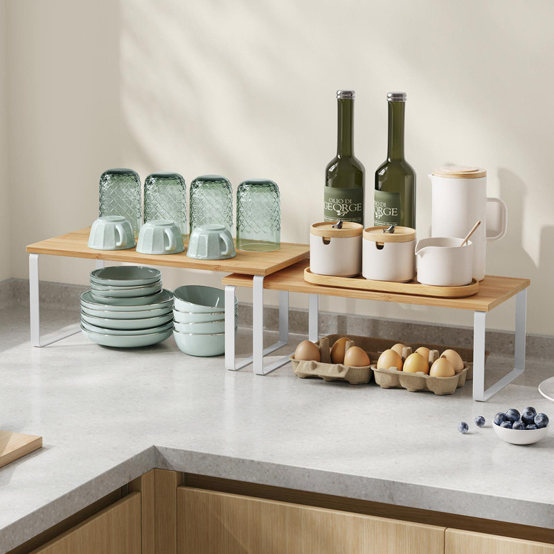 Ensemble de 2 tablettes de rangement empilables, Blanc / beige naturel, H 11,6 po x l 15,6 po x P 7,7 po