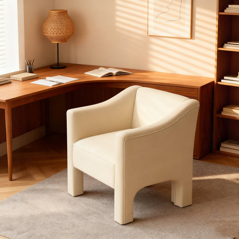 Fauteuil d'appoint rembourré 29,9 po Barrel Chair pour salon et chambre à coucher, Beige