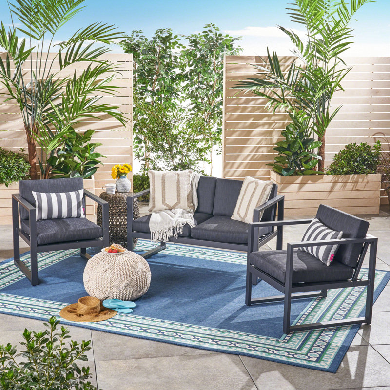 Dark Grey Rust Aluminum 3 Pc Chat - Cushions For Pleasant Patio & Backyard , Acute
