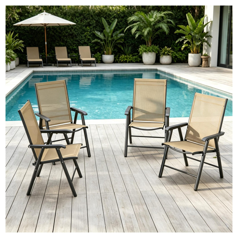 Ensemble de 4 chaises de salle à manger d'extérieur pliantes avec dossier en filet, structure en acier noir ou brun