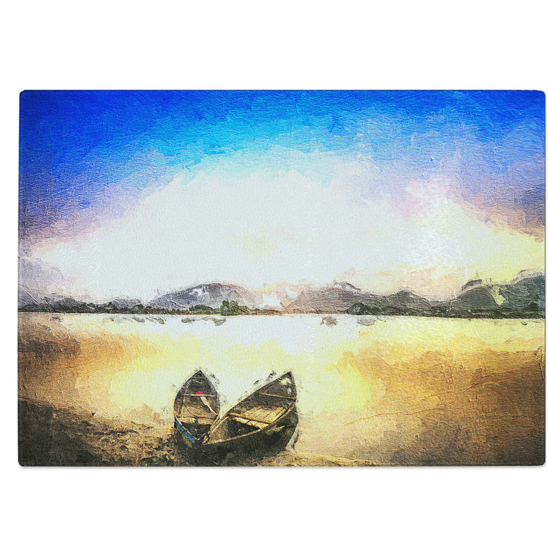 Tempered Glass Two Boats Chopping Board, 28.5 cm W x 20 cm L