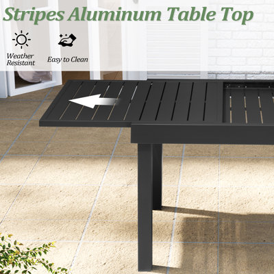 Ensemble de salle à manger d'extérieur extensible en métal pour 6 personnes avec table en aluminium, chaises en résine tressée PE et coussins amovibles