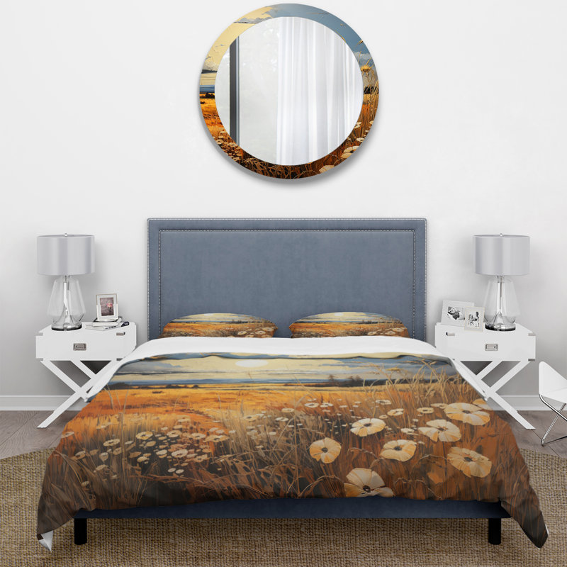 Ensemble de housse de couette en microfibre / polyester jaune et bleu prairies Whispers Patchwork II