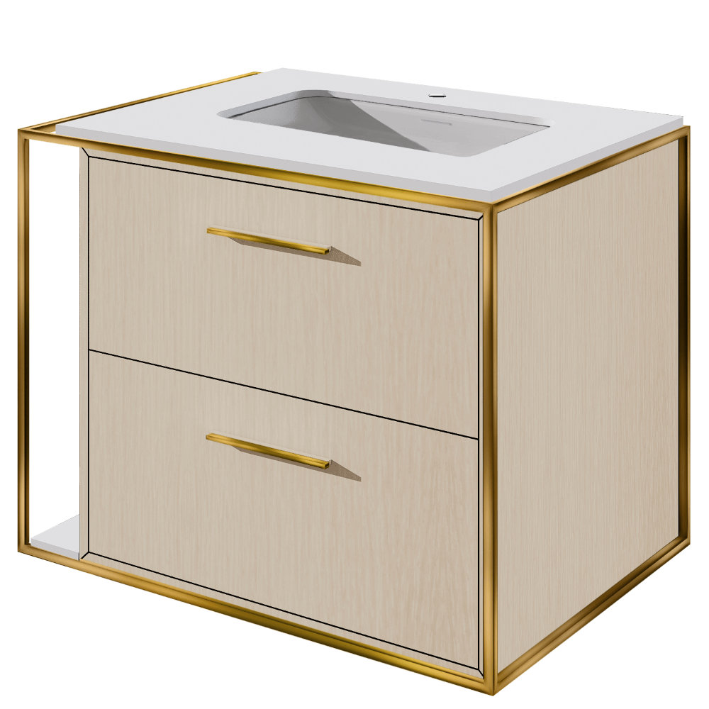 24" Cherry Single Bathroom Vanity, Brass, Single-Hole, White Oak