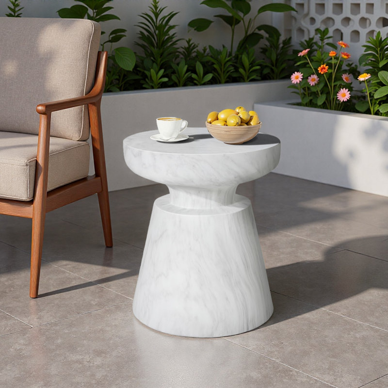 Outdoor Ponti Travertine Side Table, White