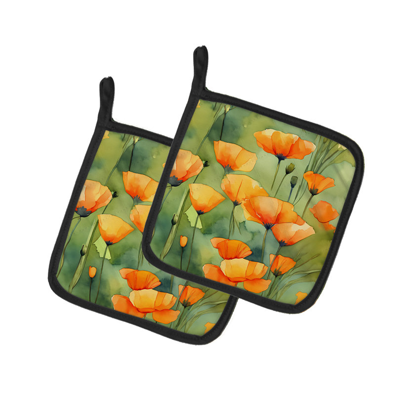 California California Poppies in Aquarelle Paire de poignées