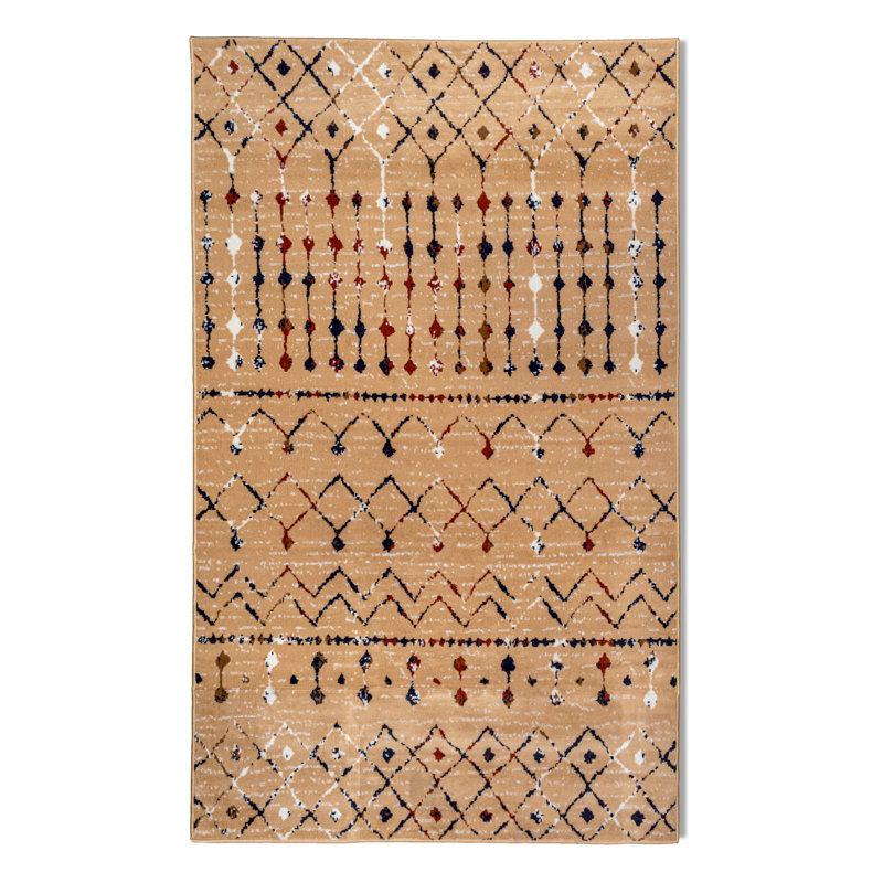 Tapis géométrique orange, Rectangle 3 pi 6 po x 5 pi 6 po