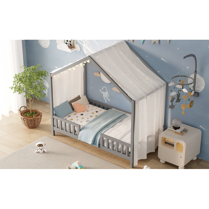 Lit de sol avec baldaquin Montessori, Simple, Grey