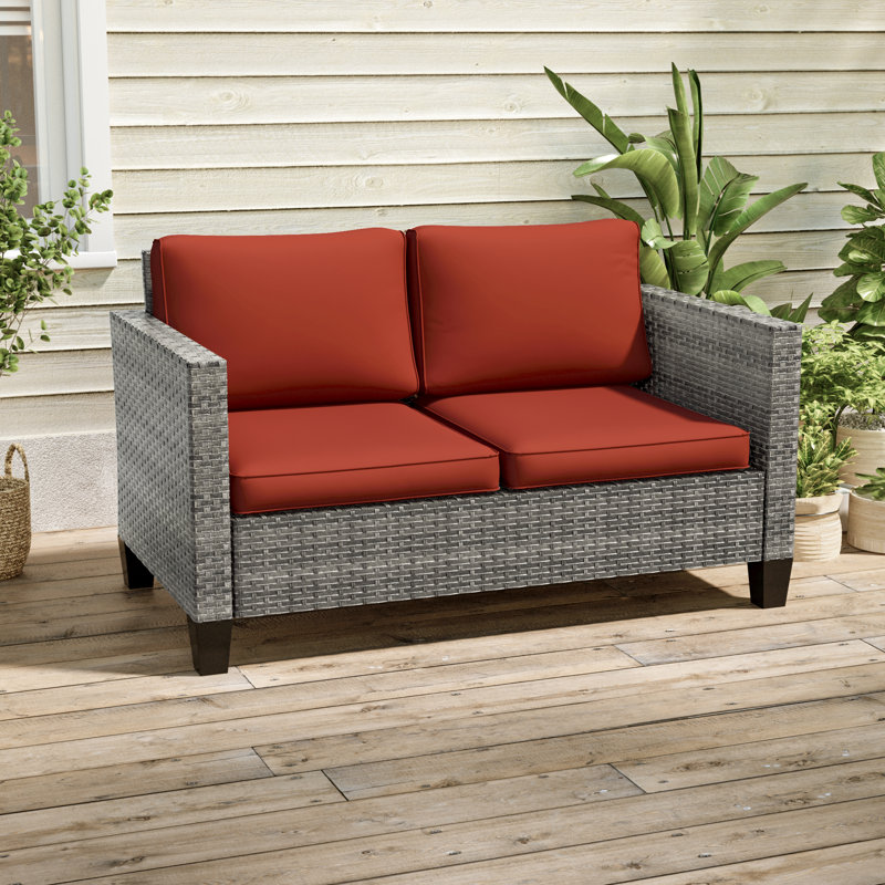 Canapé d'extérieur pour causeuse de patio, Rouge rouille, Gris