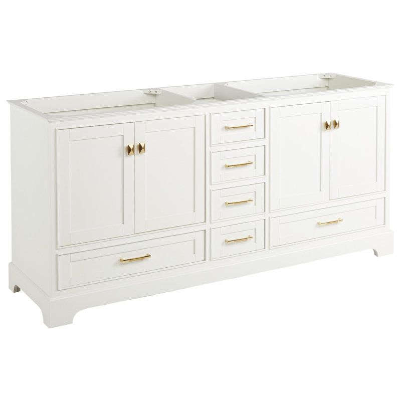Quen 72" Soft White Freestanding Double Basin Vanity with Arctic White Quartz Top