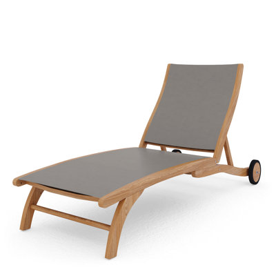 Perrin Teak Outdoor Reclining Chaise Lounger with Rear Wheels