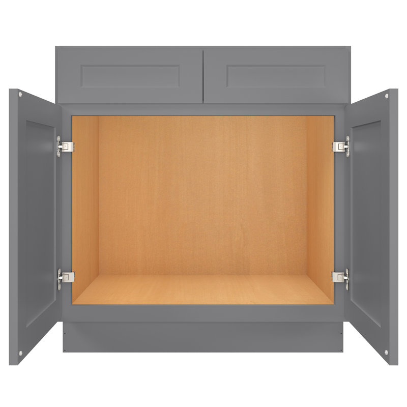 Ready-to-Assemble Kitchen Sink Base Cabinet with Adjustable Shelves and Soft Close, 34.5" H x 33" W x 24" D, Shaker Graystone