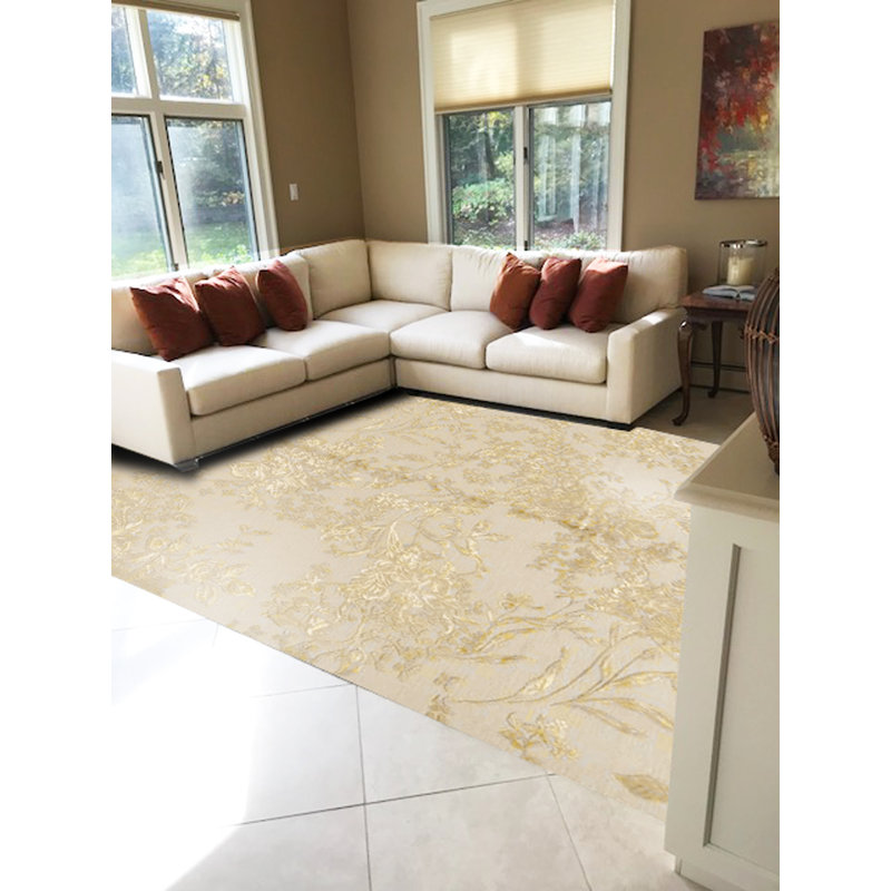 Hand-Knotted High-Quality Gray and Gold Area Rug