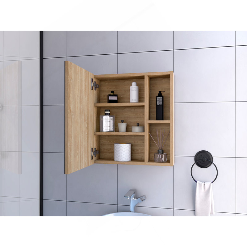 Lincoln Mirrored Medicine Cabinet, Five Interior Shelves, Beige